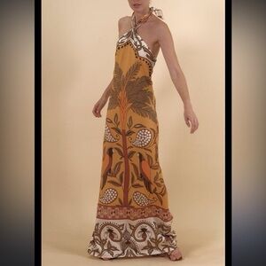 Sunday Up Tropical Print Halter Maxi Dress